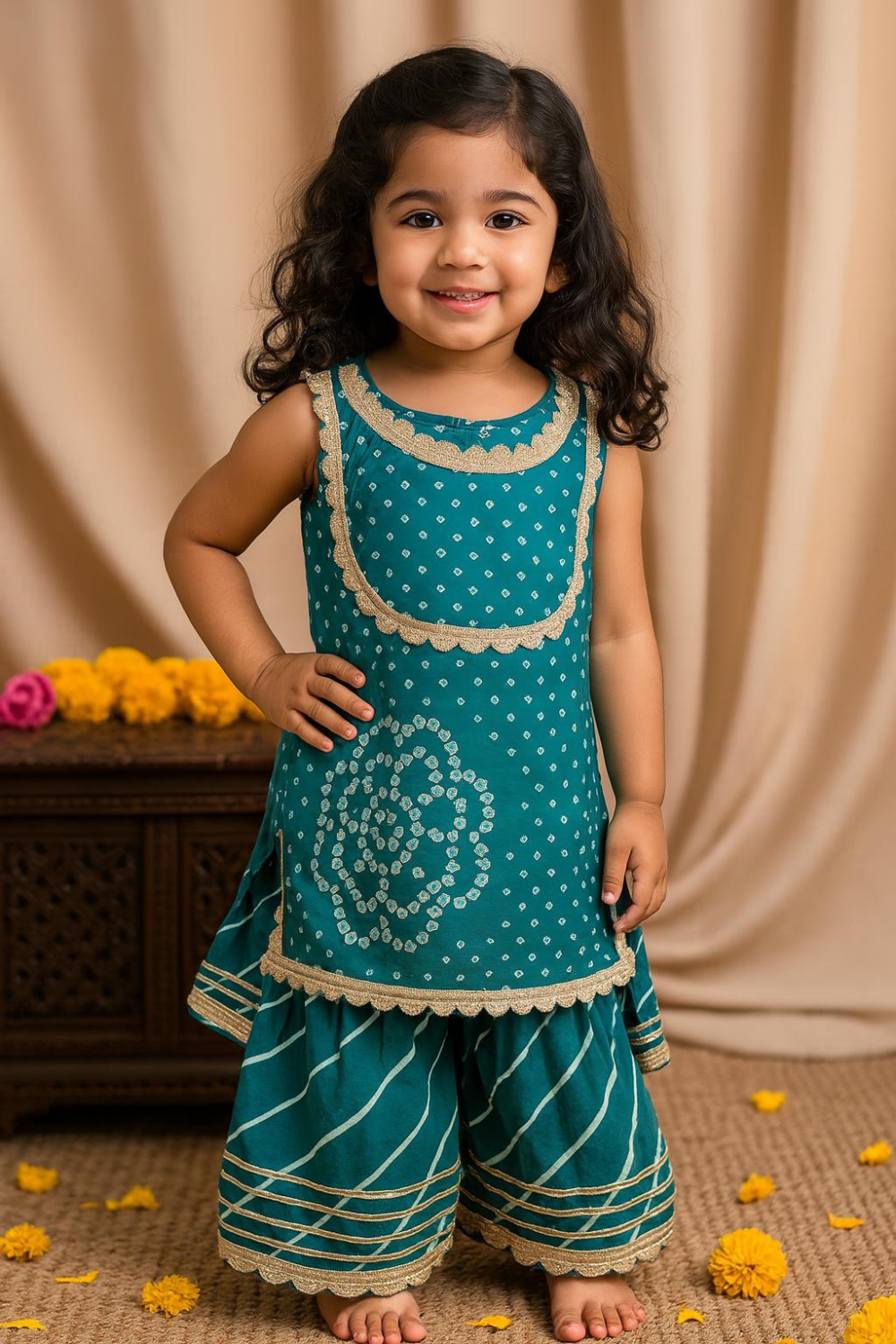 SLEEVELESS PUNJABI KURTI AND SHARARA WITH DUPATTA