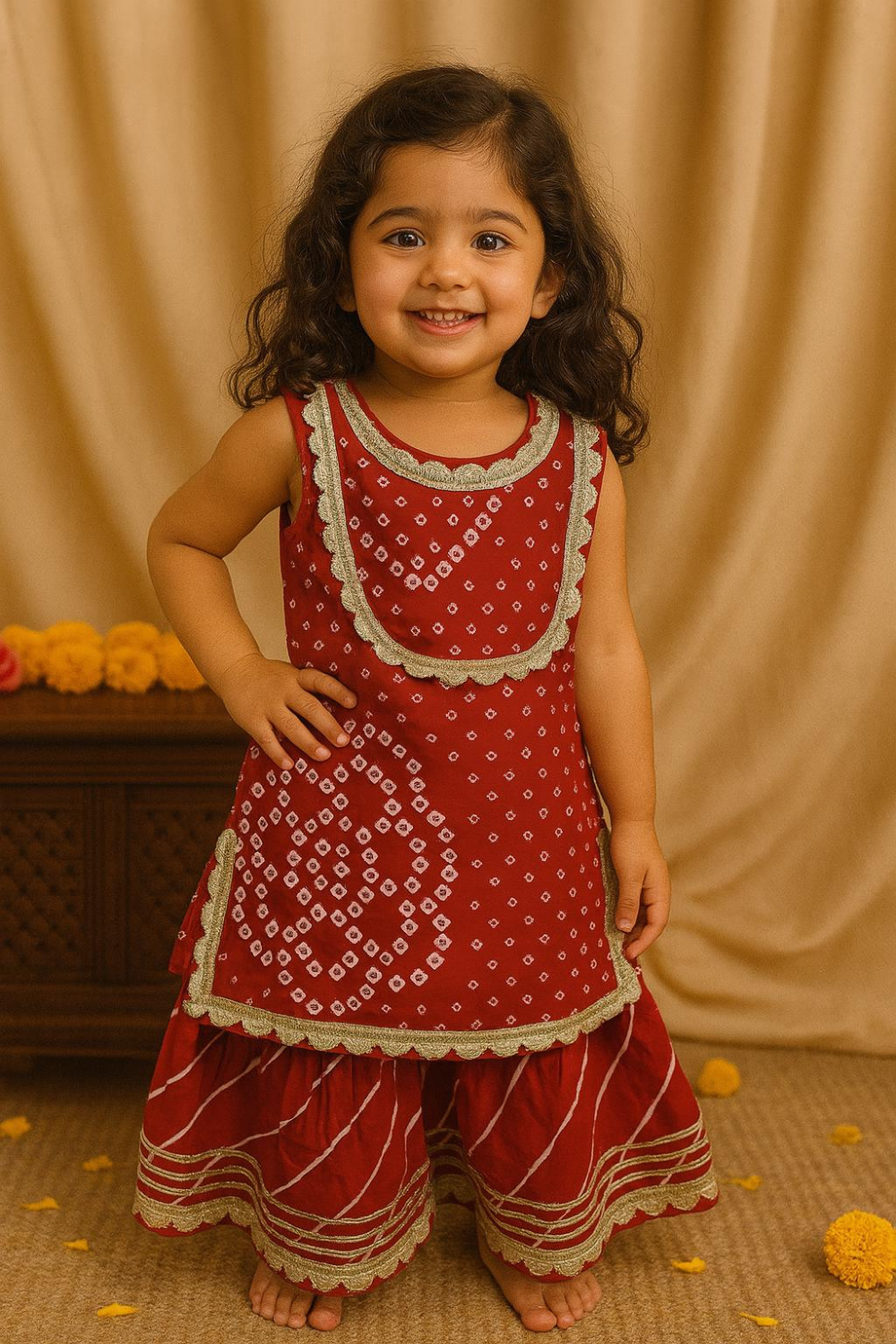SLEEVELESS PUNJABI KURTI AND SHARARA WITH DUPATTA