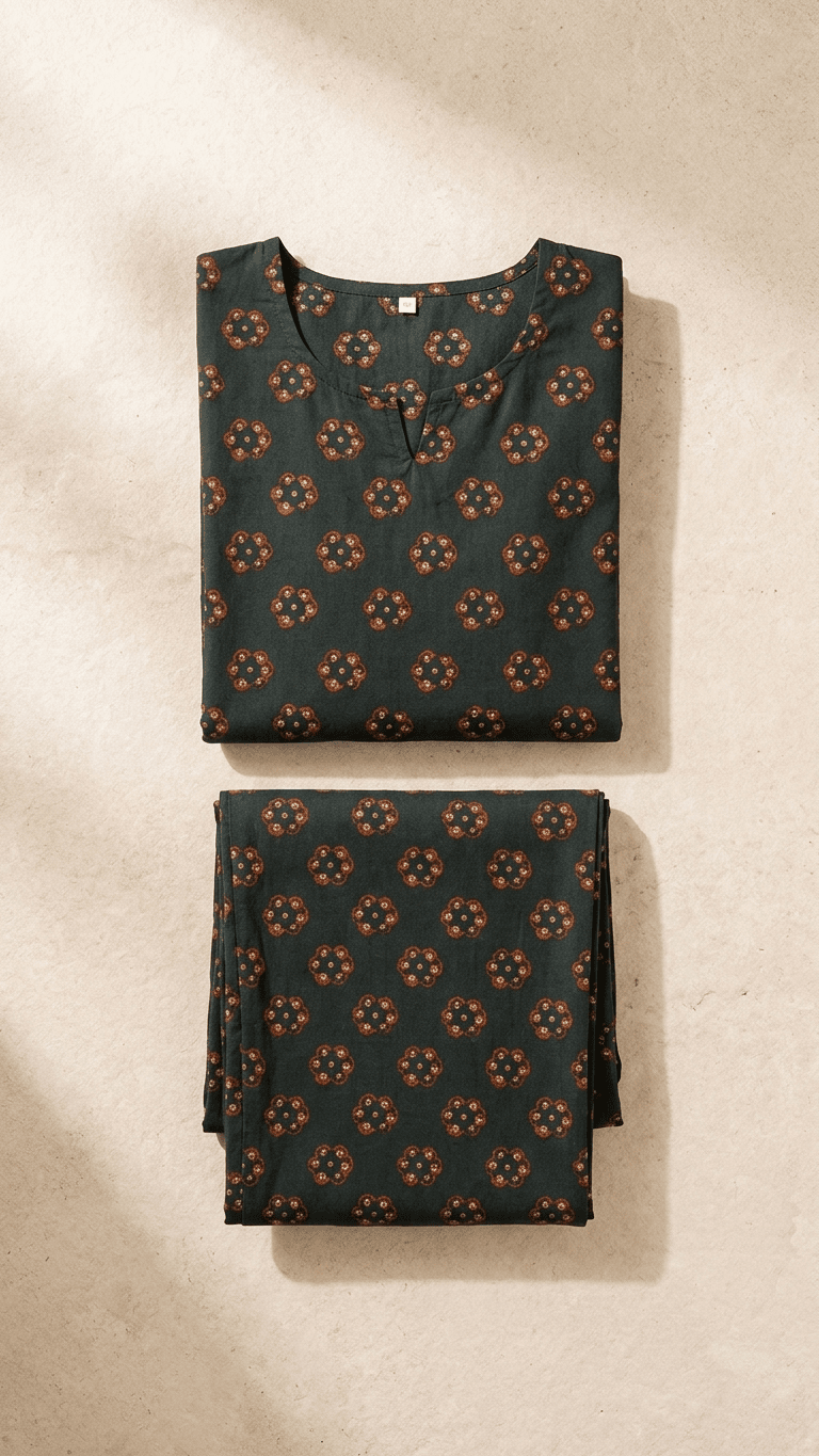 Women's Black Ajrakh Boota Cotton Lounge Set