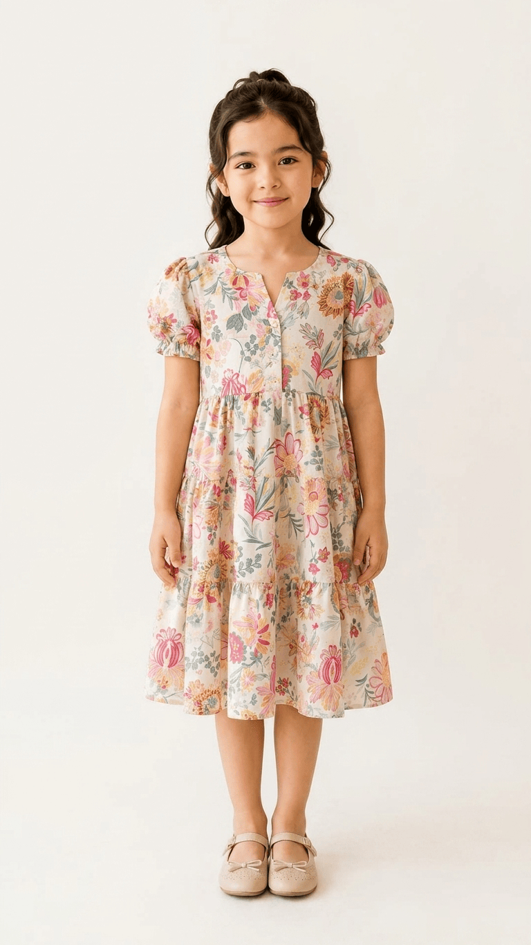 Ivory Vintage Blossom Tiered Cotton Frock