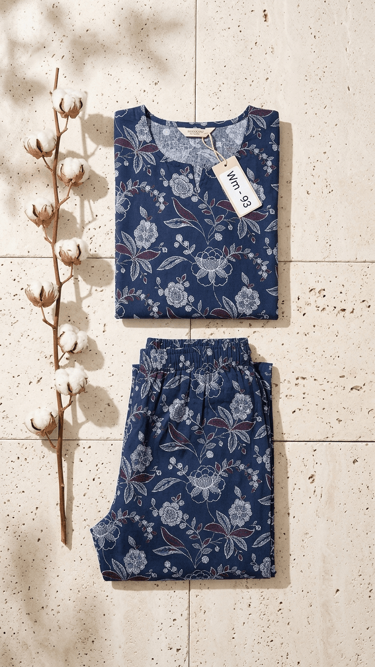 Women's Navy Blossom Cotton Lounge Set