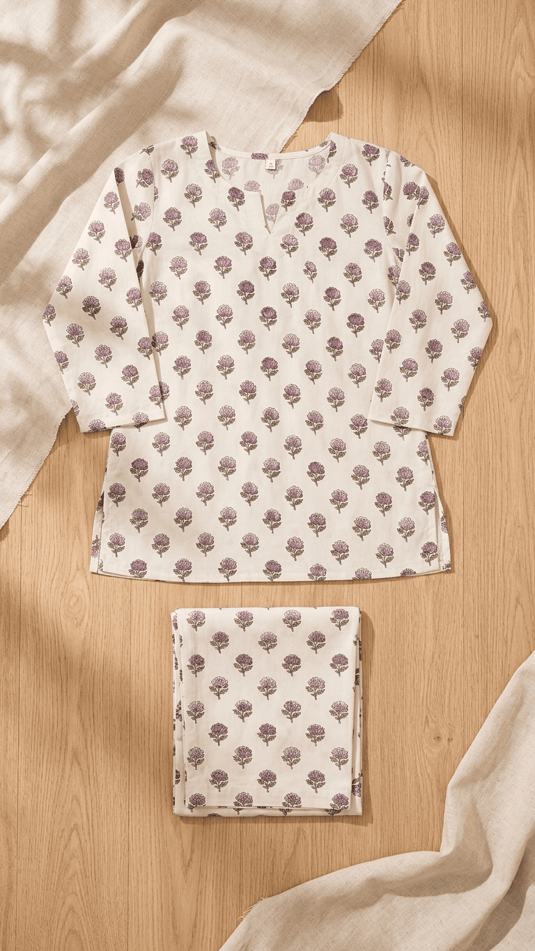 Women's Ivory Mauve Boota Cotton Lounge Set