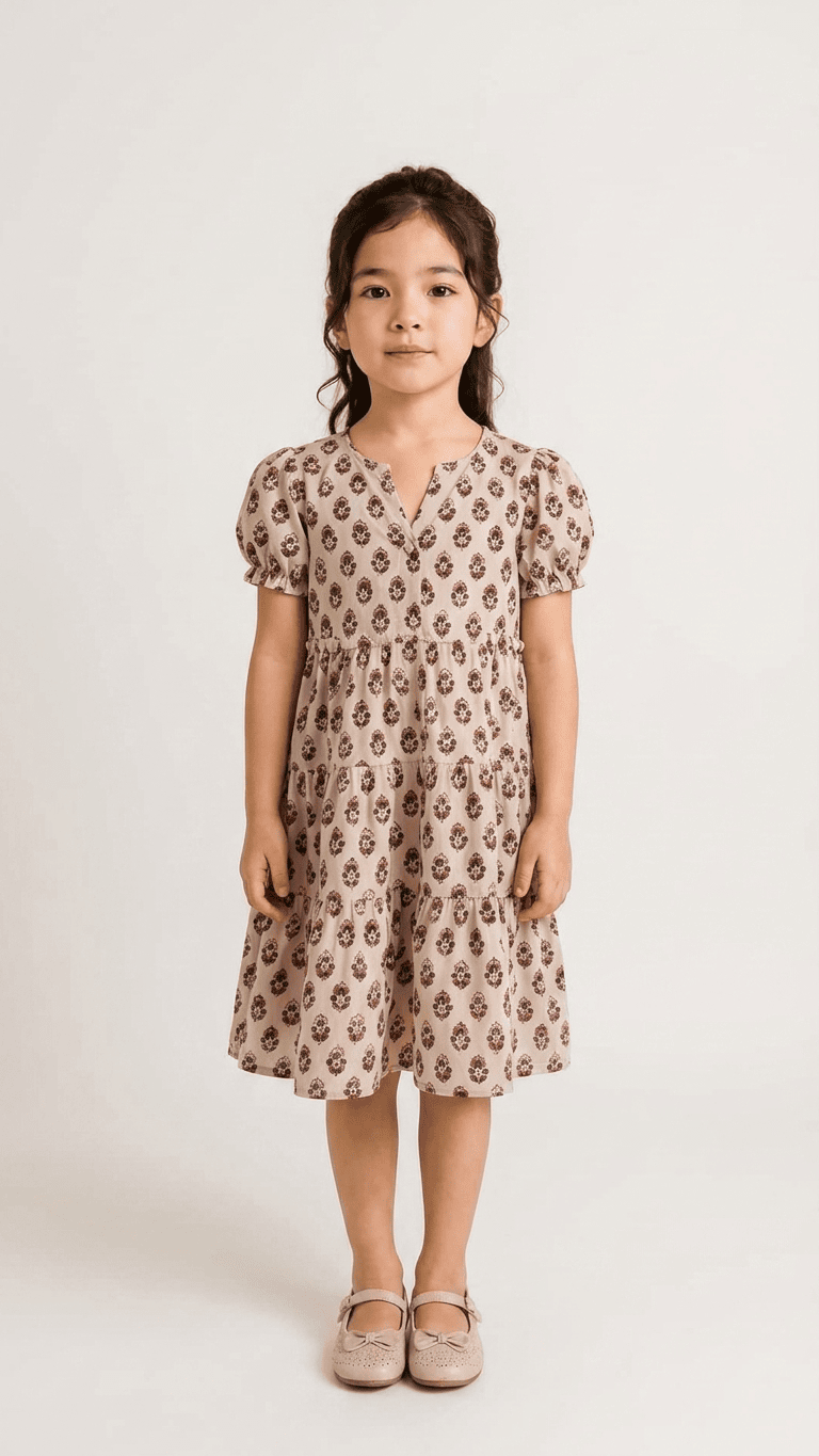 Beige Boota Tiered Cotton Button-Down Frock