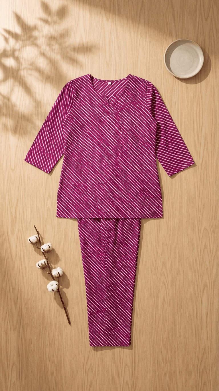 Women's Magenta Purple Leheriya Cotton Lounge Set