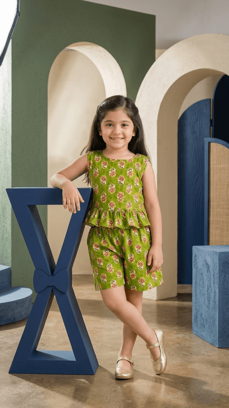 Lime Green Boota Frill Top & Shorts Set