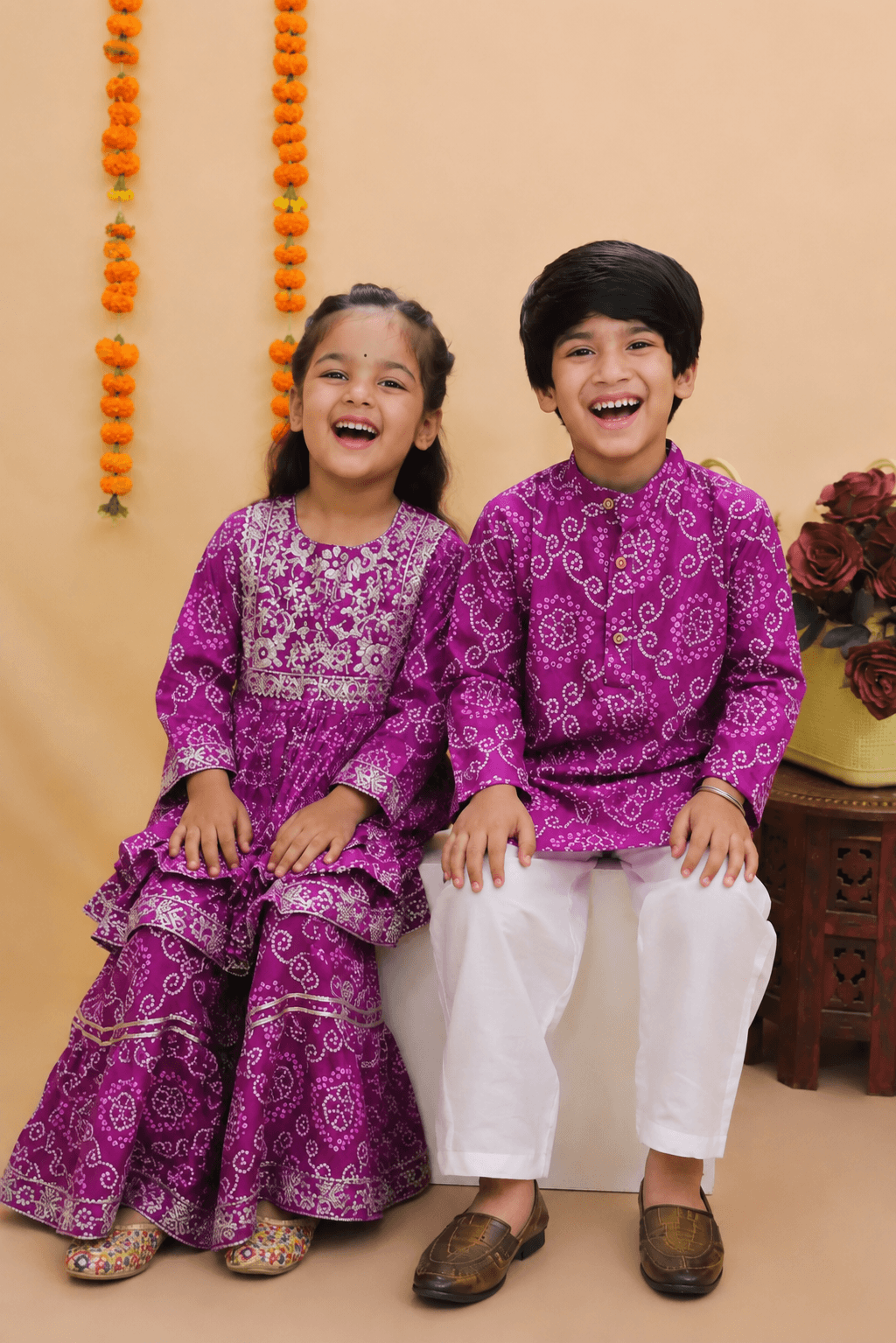 Purple Jaipuri Sibling Combo Set for Kids – Festive Ethnic Wear