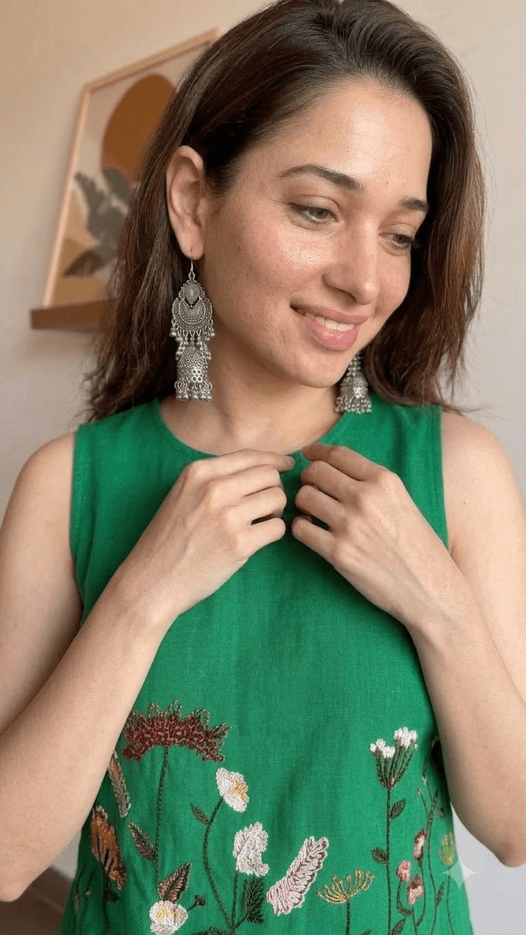 Emerald Green Embroidered Cotton Sleeveless Top with Wide-Leg Trouser Set