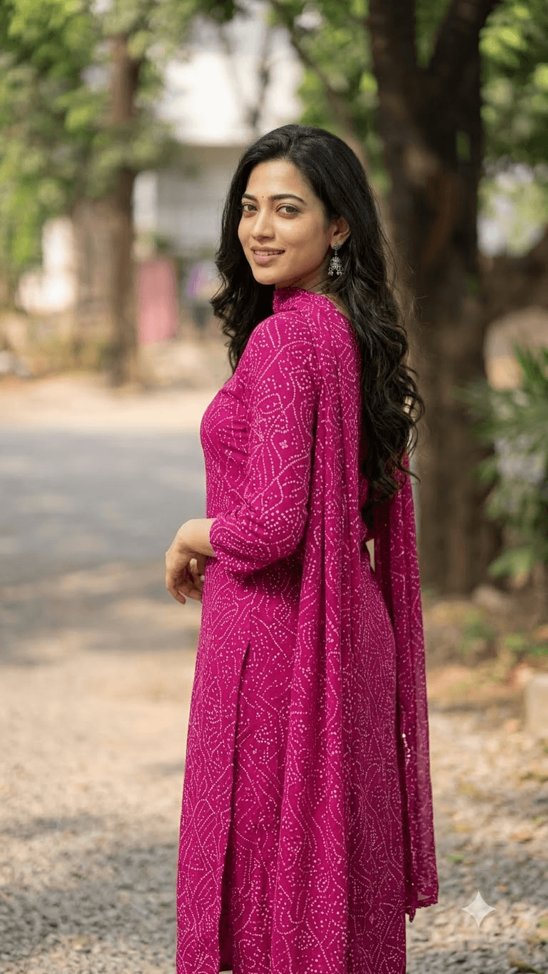 Women Magenta Bandhani Printed Cotton Patiyala Salwar Suit Set with Dupatta