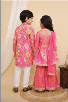 Dark Gajri Jaipuri Sibling Set for Kids – Festive Ethnic Wear