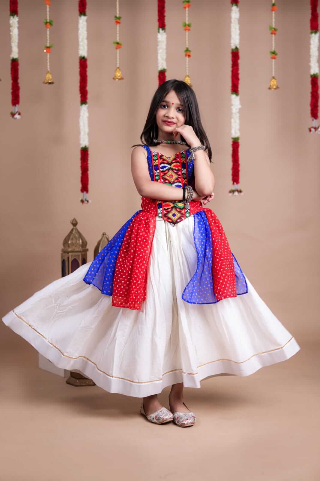 Girls Navratri Special Bandhani Georgette Top & Rayon Lehenga Choli Set