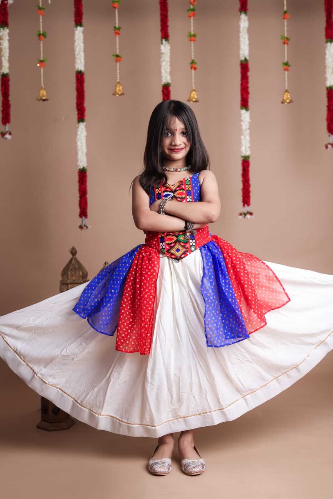 Girls Navratri Special Bandhani Georgette Top & Rayon Lehenga Choli Set