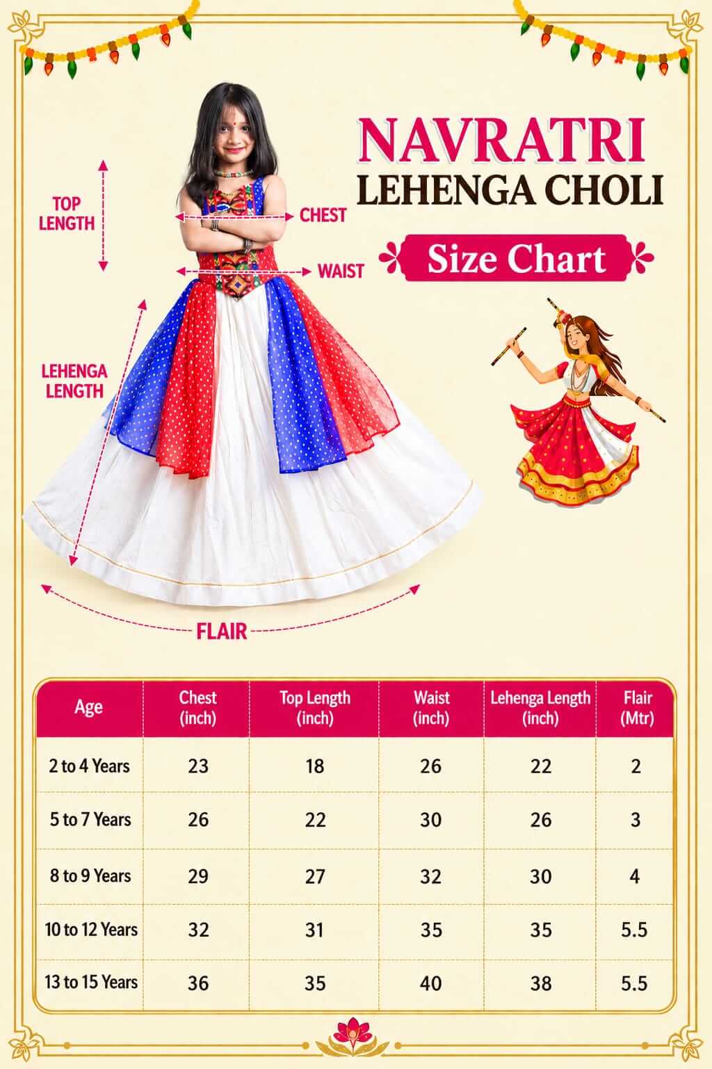 Girls Navratri Special Bandhani Georgette Top & Rayon Lehenga Choli Set