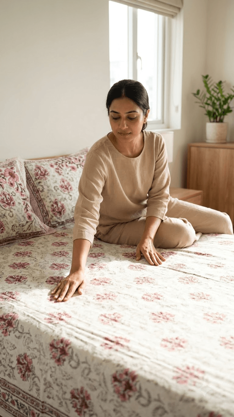 Pink and Burgundy Floral Block-Print Style Cotton Double Bedsheet with Pillow Covers