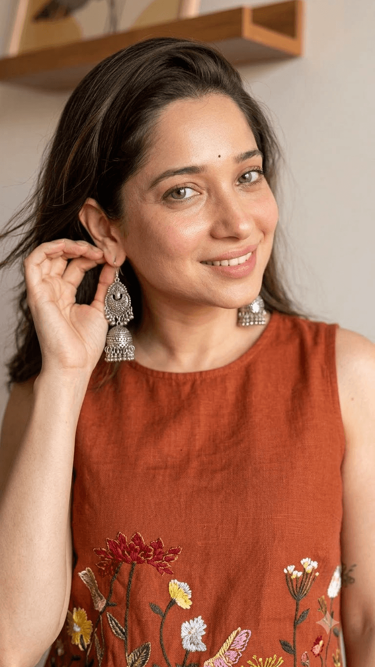 Rust Orange Embroidered Cotton Sleeveless Top with Wide-Leg Trouser Set
