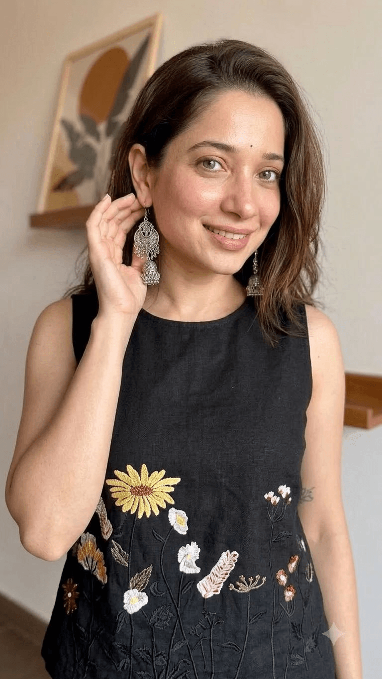 Jet Black Embroidered Cotton Sleeveless Top with Wide-Leg Trouser Set