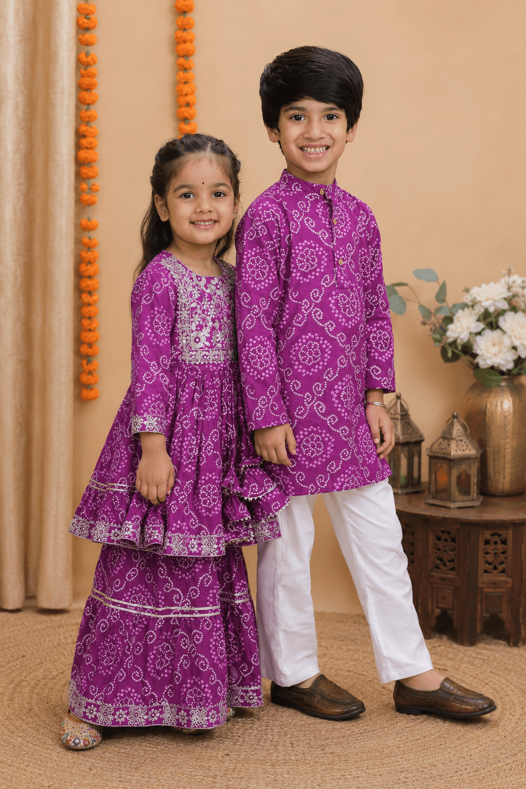 Purple Jaipuri Sibling Combo Set for Kids – Festive Ethnic Wear