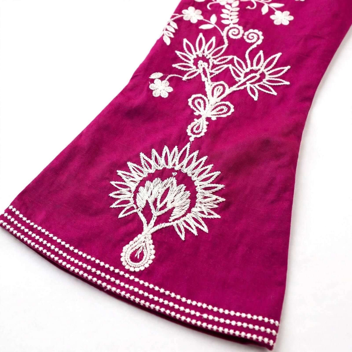Magenta Embroidered Cotton Kurta with White Salwar Set