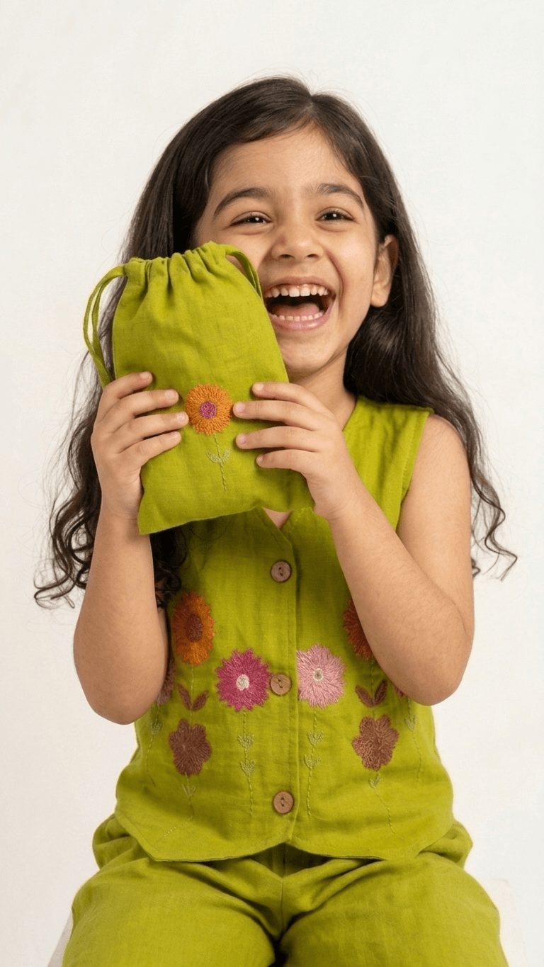 Girls Lime Green Embroidered Waistcoat and Palazzo Co-Ord Set | Kids Indo-Western Casual Festive Fusion Dress