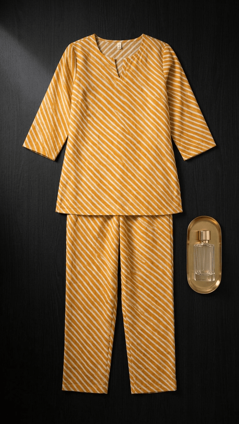 Women's Mustard Leheriya Cotton Lounge Set