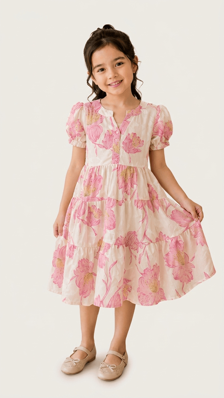 Blossom Pink Tiered Cotton Frock