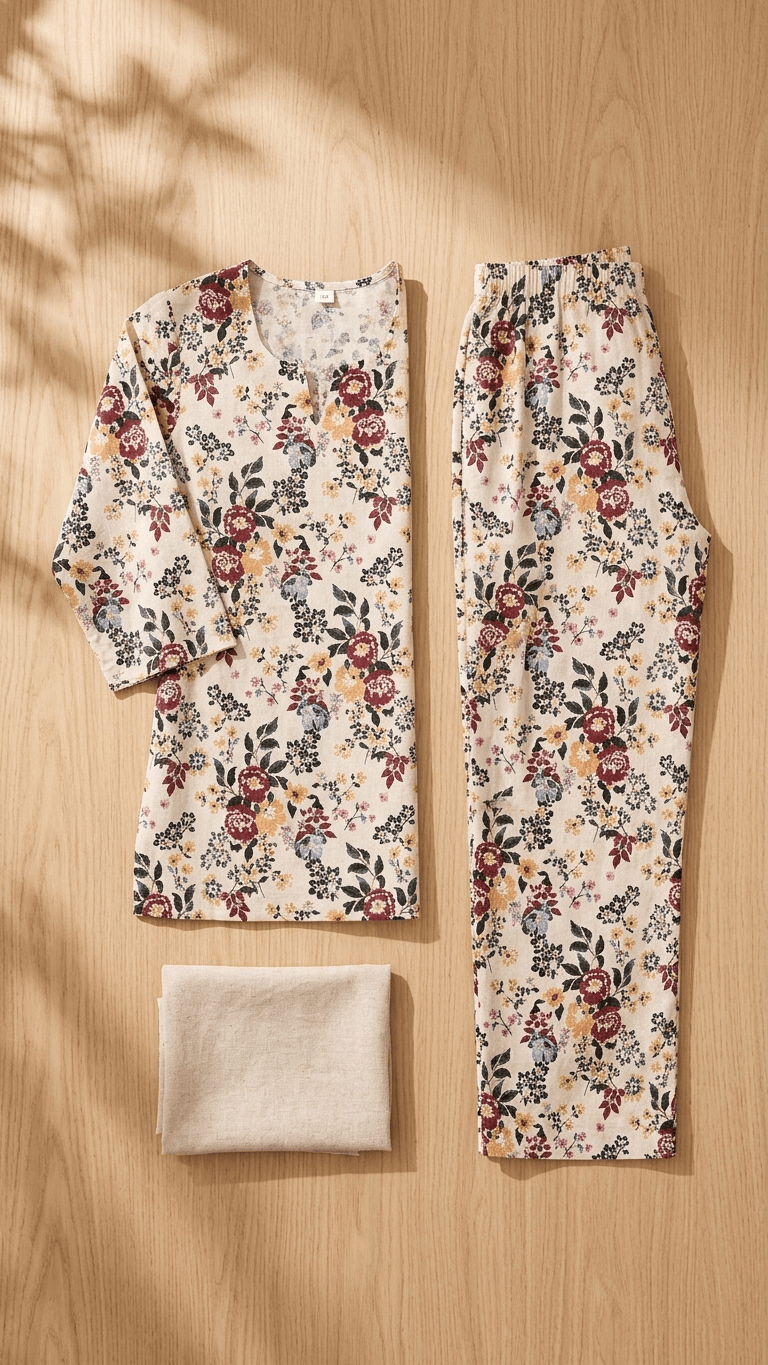 Women's Ivory Autumn Floral Cotton Lounge Set
