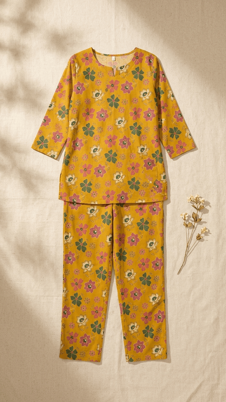 Women's Mustard Meadow Cotton Lounge Set