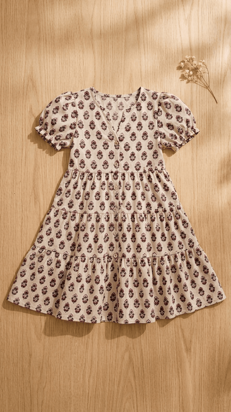 Beige Boota Tiered Cotton Button-Down Frock