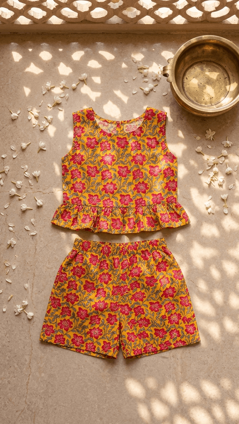 Mustard Marigold Frill Top & Shorts Set