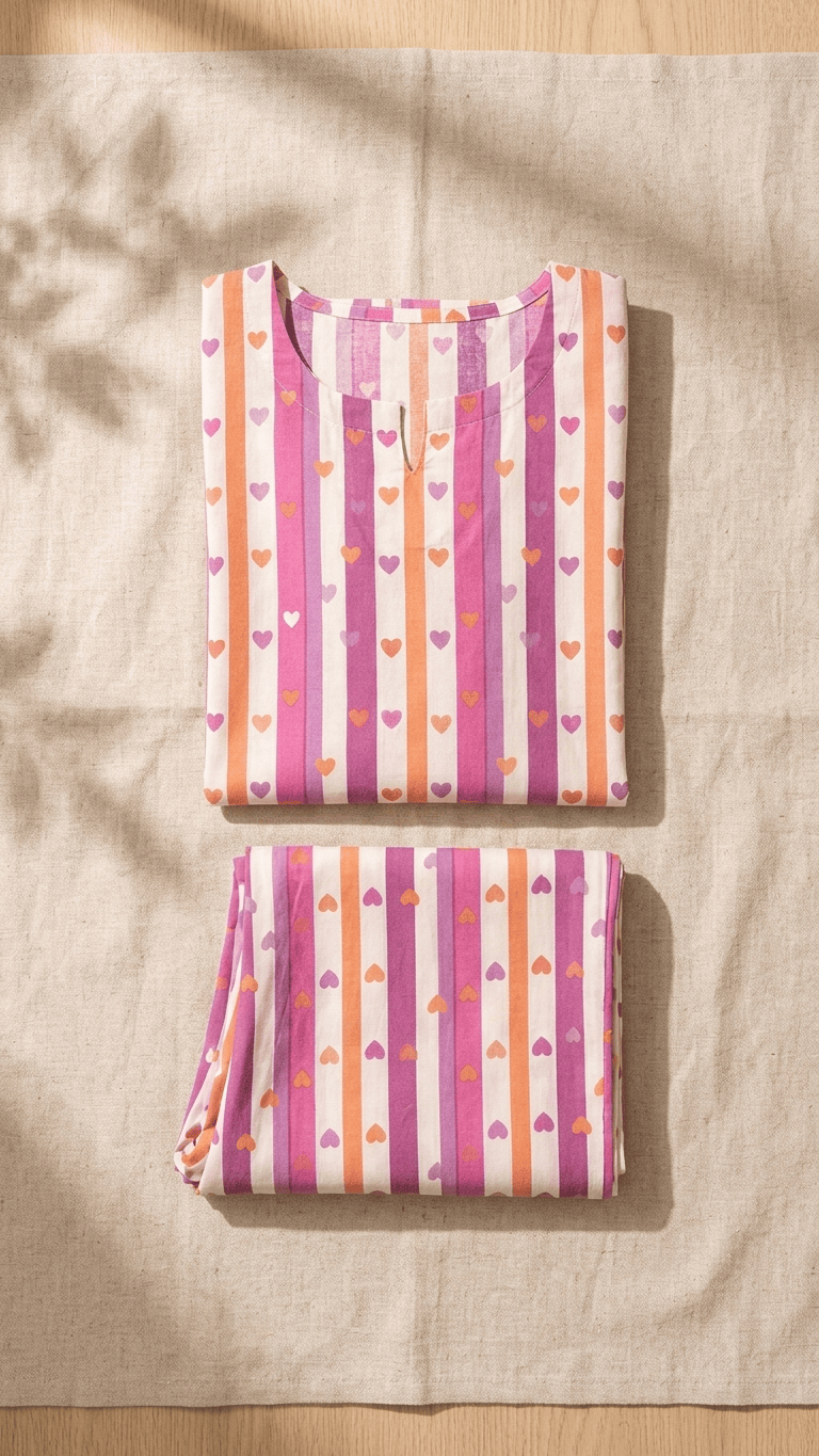 Women's Pink Heart Stripe Cotton Lounge Set