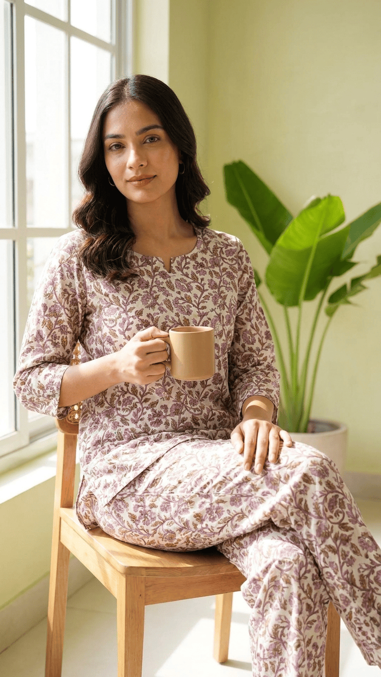 Women's Mauve Chintz Cotton Lounge Set