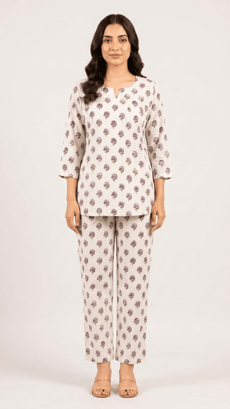 Women's Ivory Mauve Boota Cotton Lounge Set