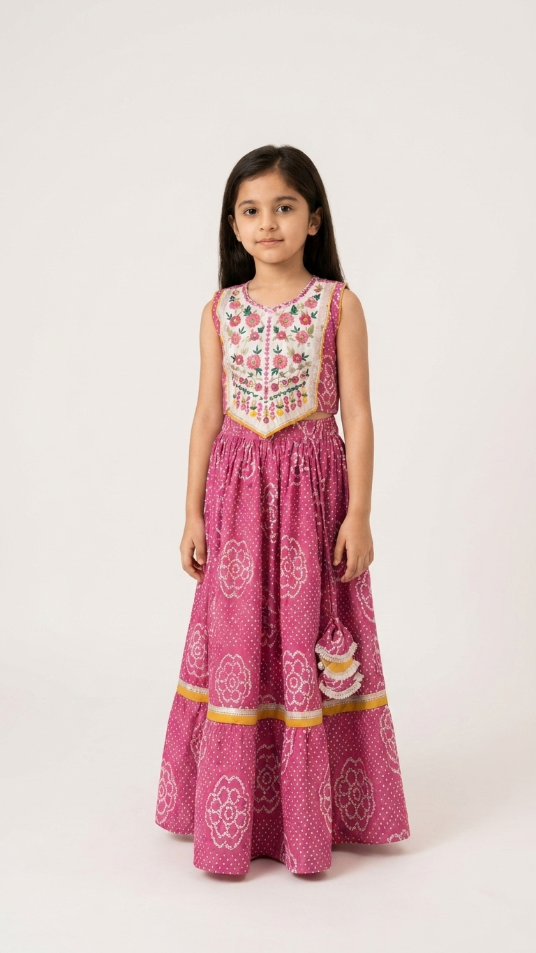 Pink Printed Sibling Ethnic Wear Set