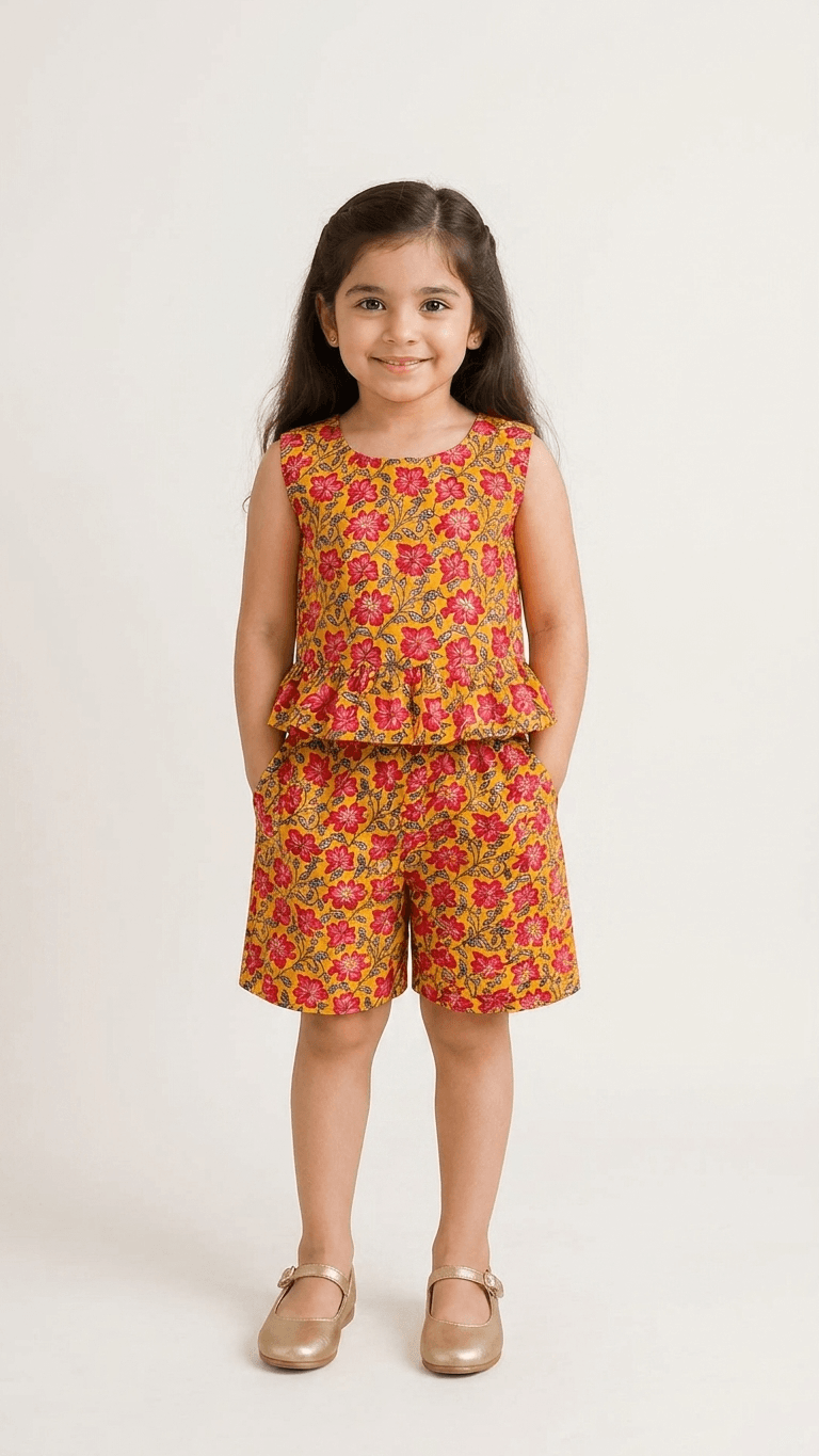 Mustard Marigold Frill Top & Shorts Set