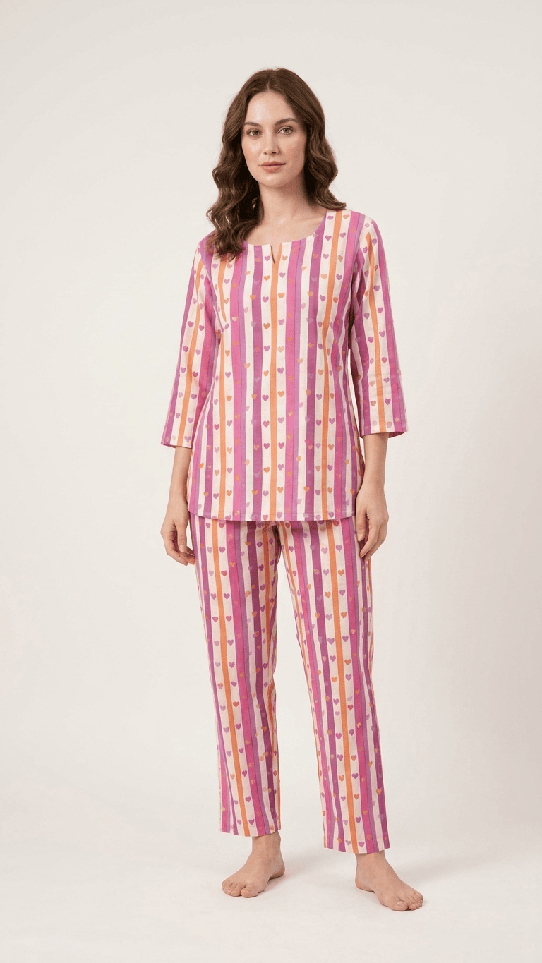 Women's Pink Heart Stripe Cotton Lounge Set