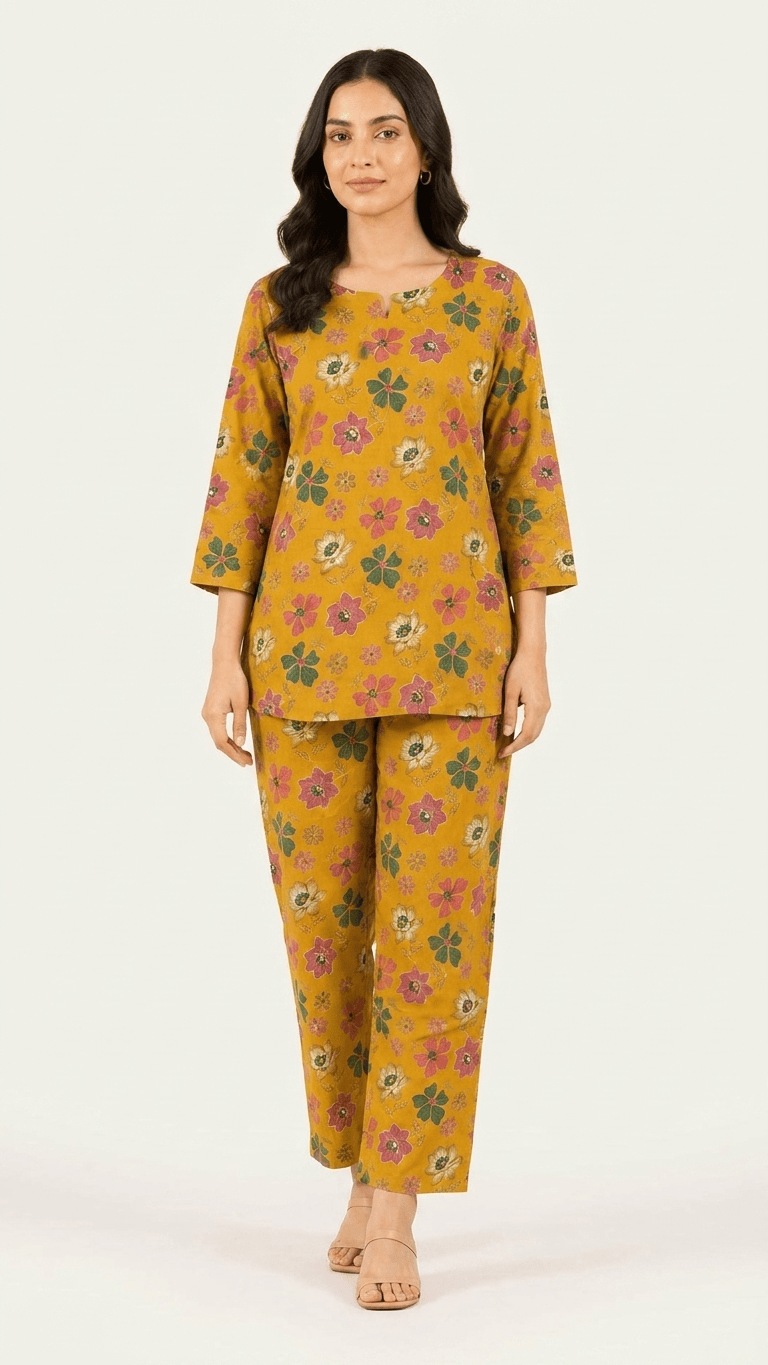 Women's Mustard Meadow Cotton Lounge Set