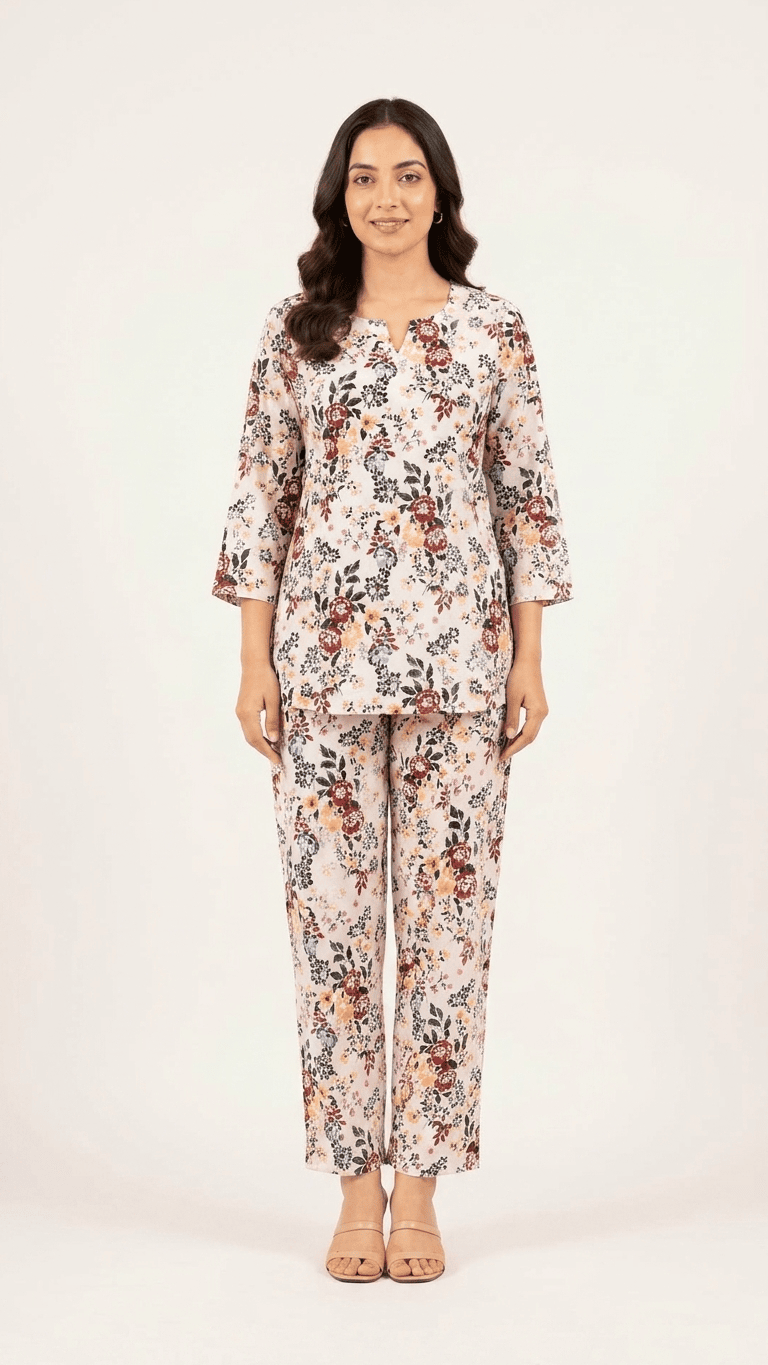 Women's Ivory Autumn Floral Cotton Lounge Set