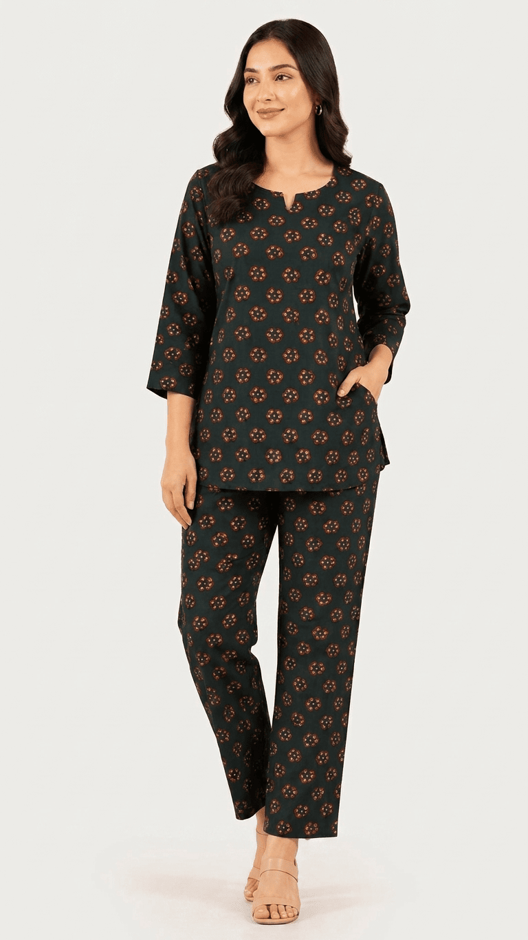 Women's Black Ajrakh Boota Cotton Lounge Set
