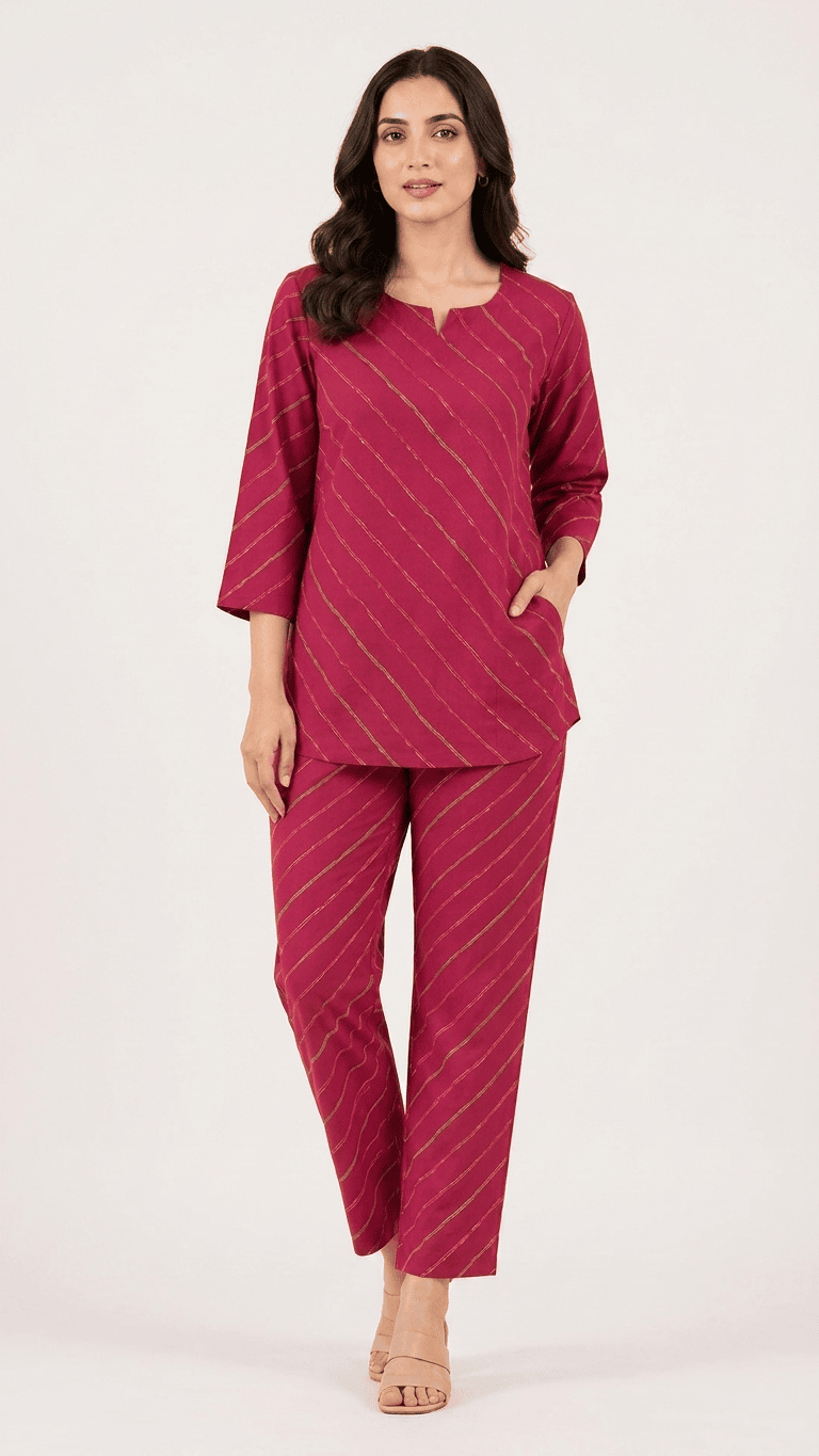 Women's Deep Pink Leheriya Cotton Lounge Set