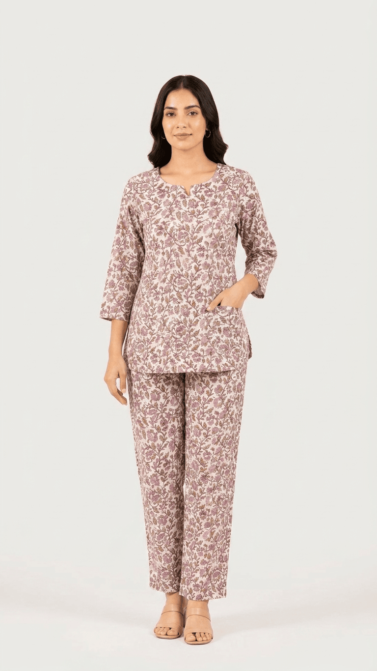 Women's Mauve Chintz Cotton Lounge Set