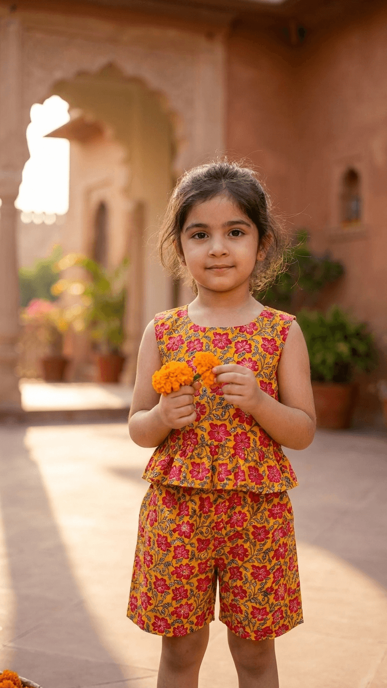 Mustard Marigold Frill Top & Shorts Set