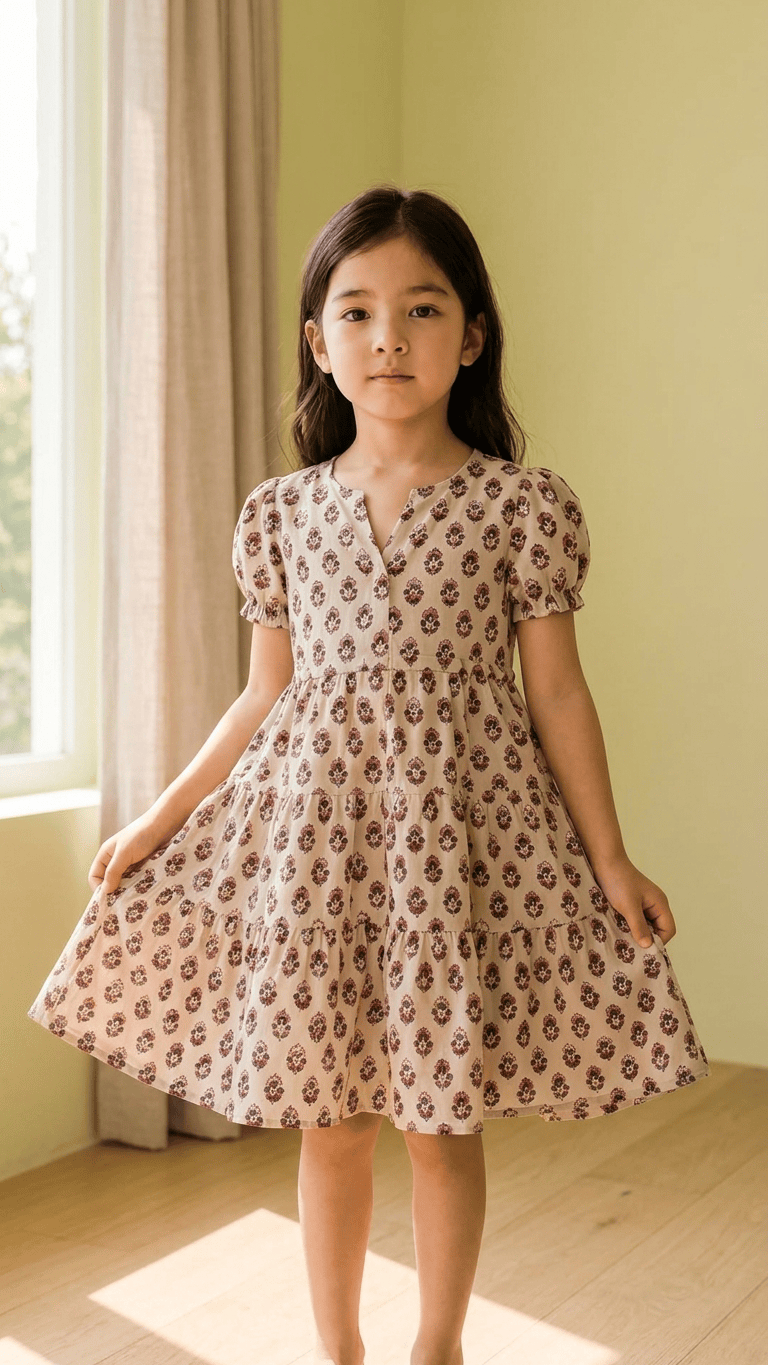 Beige Boota Tiered Cotton Button-Down Frock