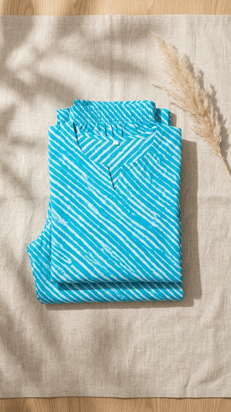 Women's Turquoise Leheriya Cotton Lounge Set