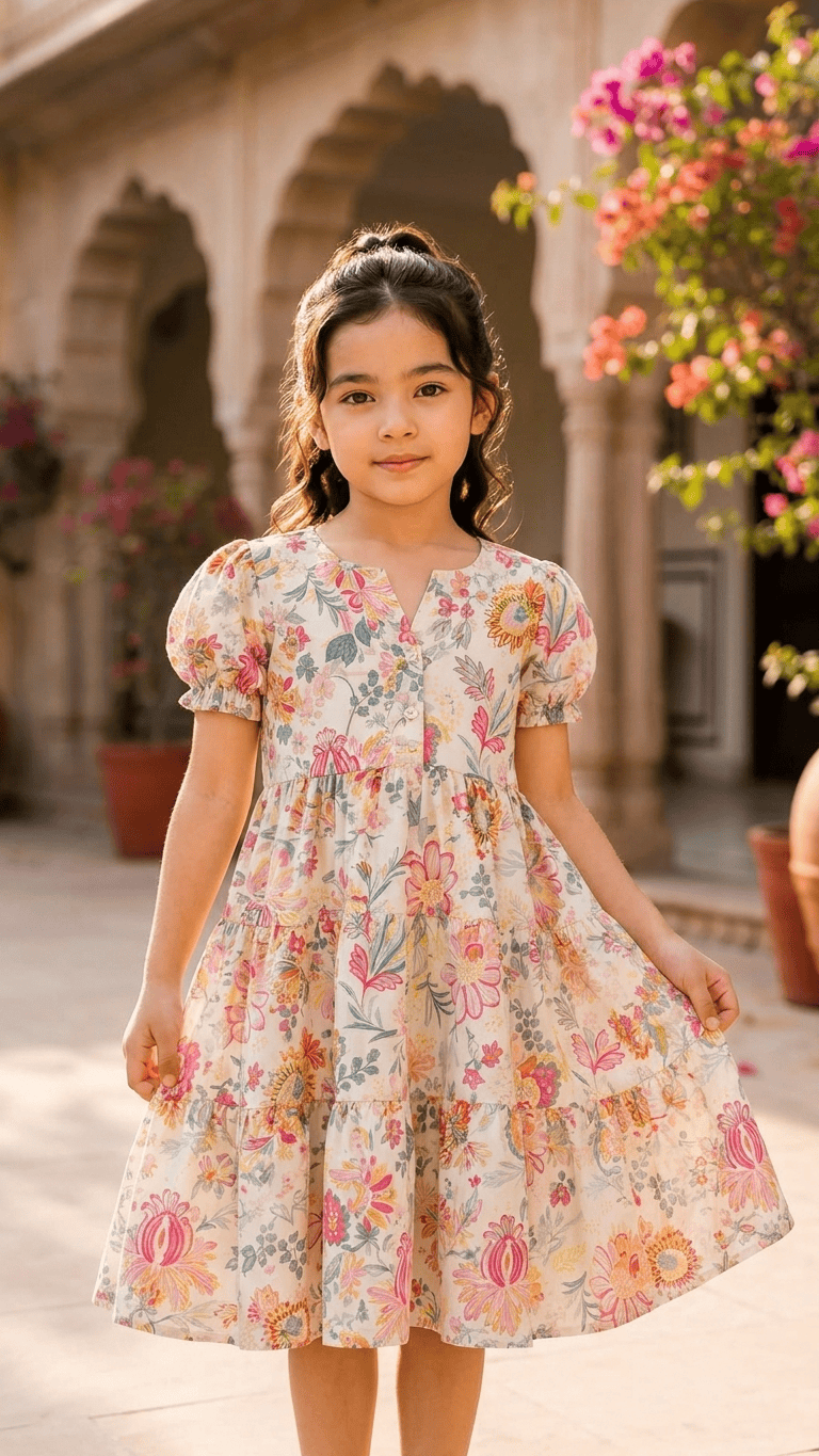 Ivory Vintage Blossom Tiered Cotton Frock