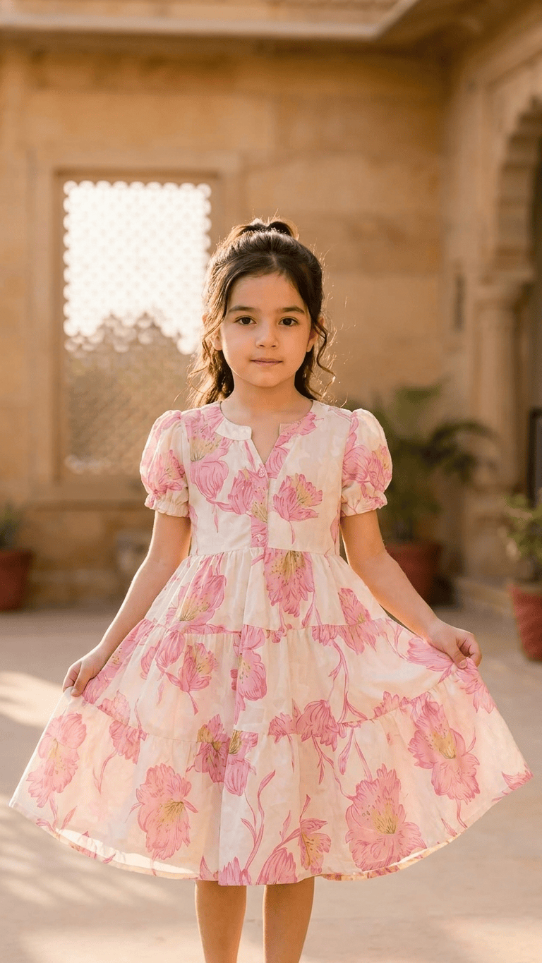 Blossom Pink Tiered Cotton Frock