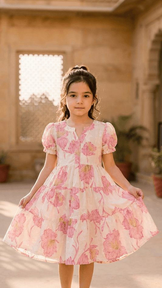 Blossom Pink Tiered Cotton Frock