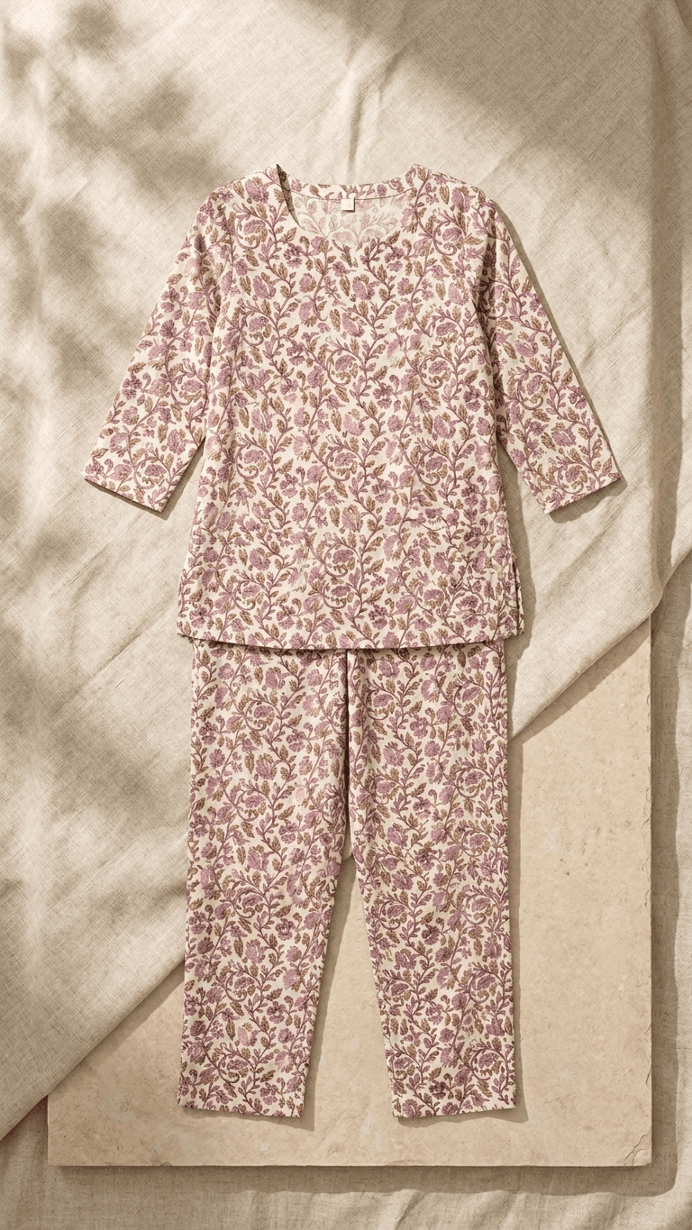 Women's Mauve Chintz Cotton Lounge Set