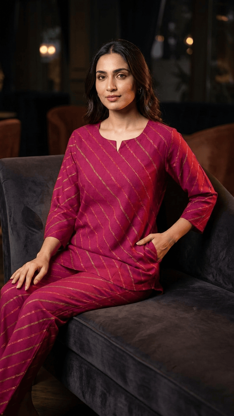Women's Deep Pink Leheriya Cotton Lounge Set