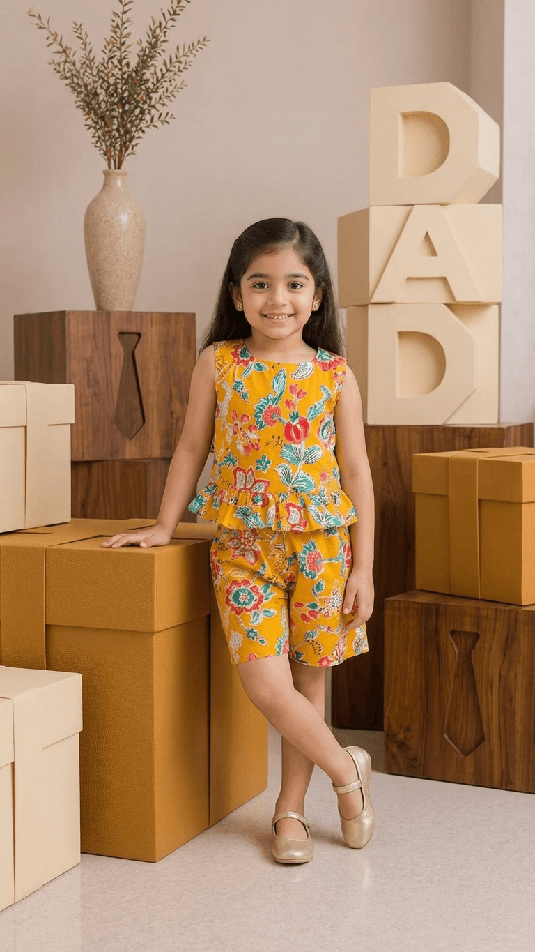Mustard Chintz Peplum Shorts Set