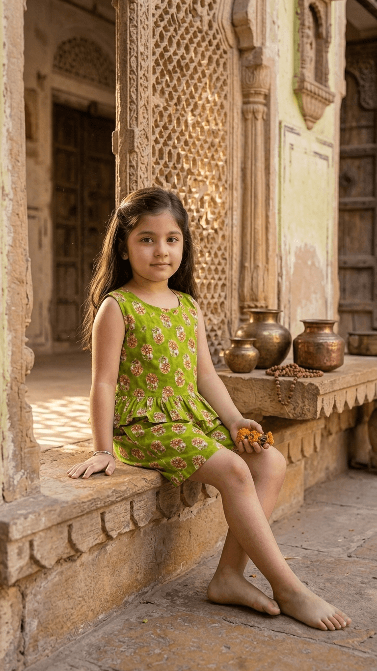 Lime Green Boota Frill Top & Shorts Set