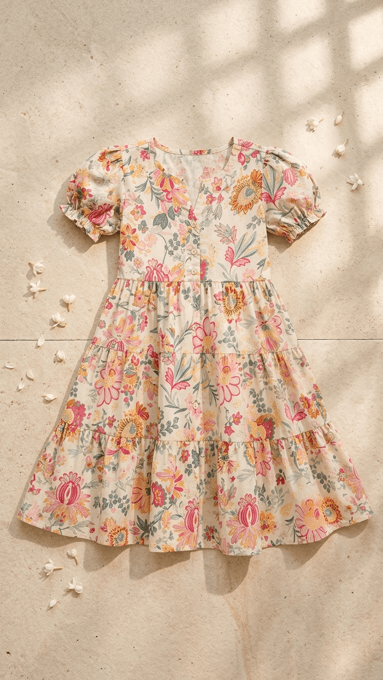 Ivory Vintage Blossom Tiered Cotton Frock